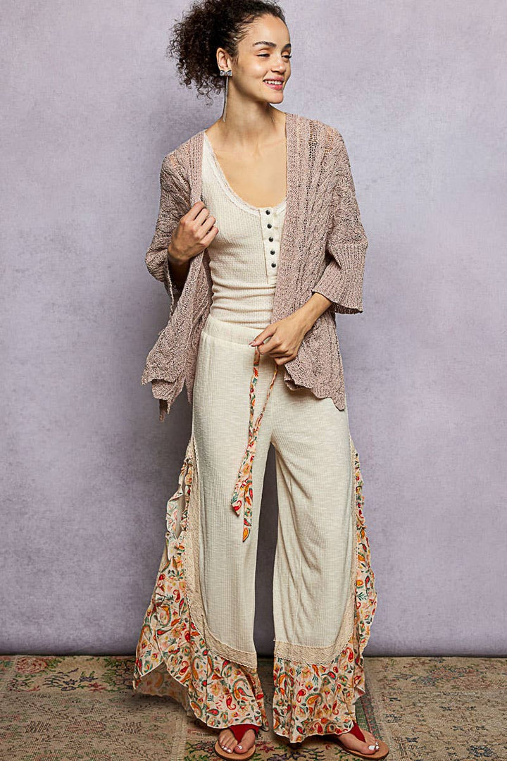 Short Sleeve Cable Sweater Cardigan