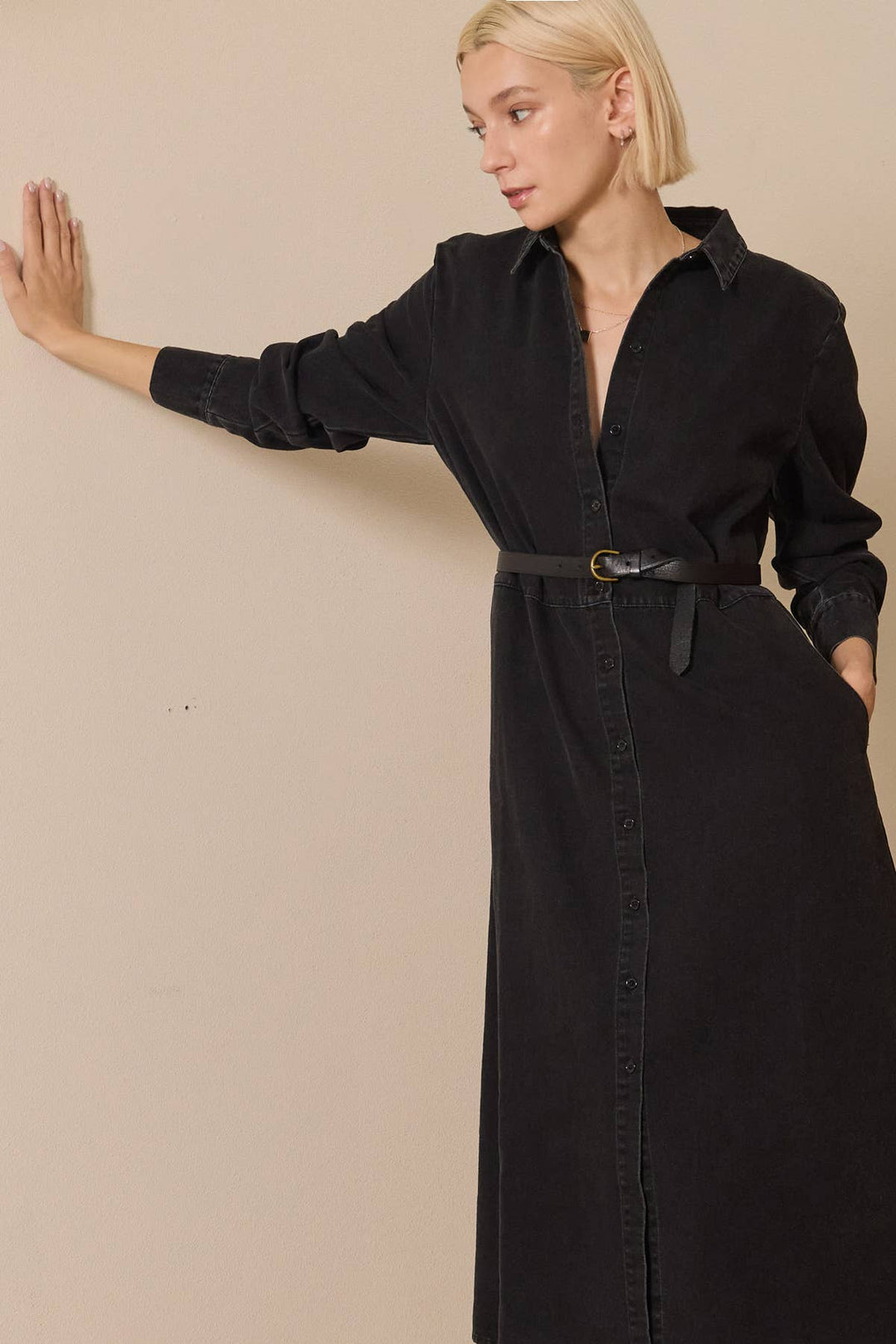 Button down Long Sleeves Denim Shirts Dress:
