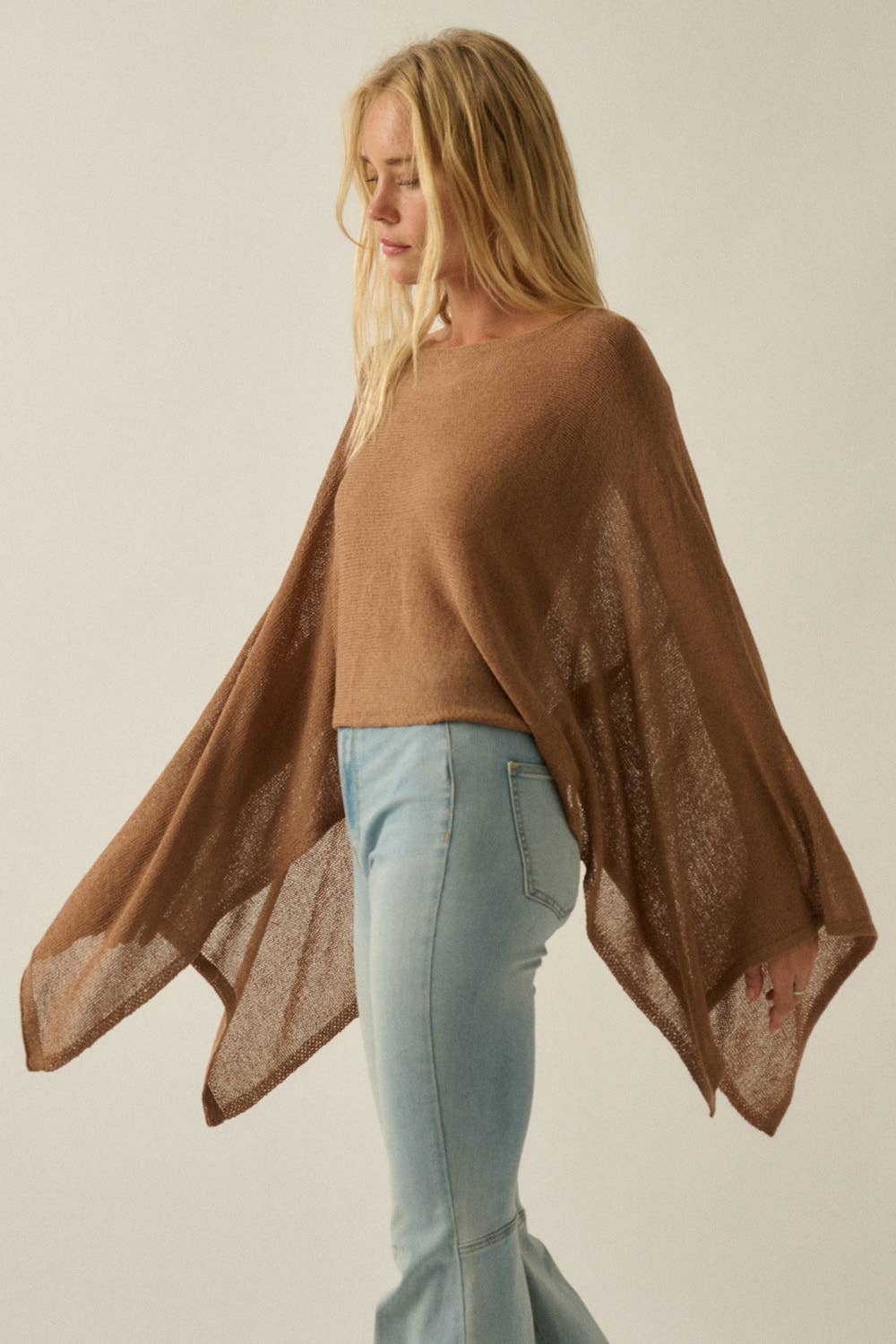 Sheer Lightweight Knit Cropped Poncho