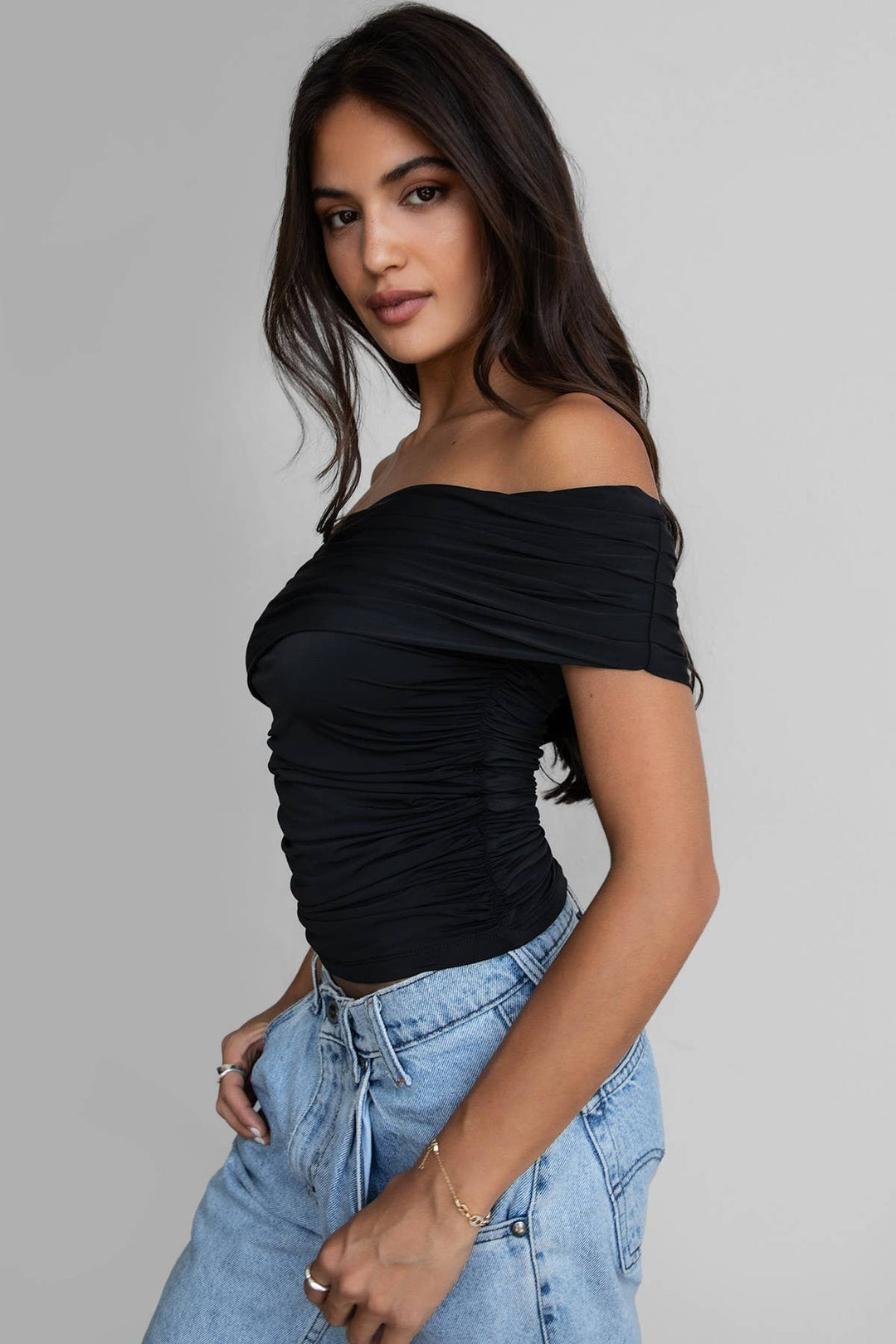 One Shoulder Short Sleeve Elevated Basic Top
