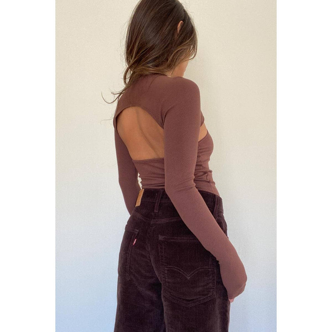 Cut-out Ribbed Long Sleeve Knit Top