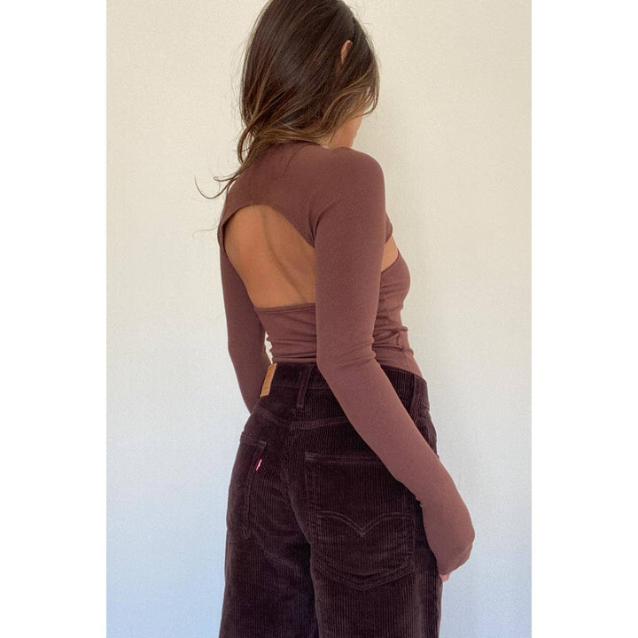 Cut-out Ribbed Long Sleeve Knit Top