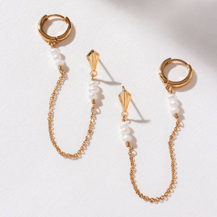 Nautical Nymph Double Pierced Pearl Hoop Earring