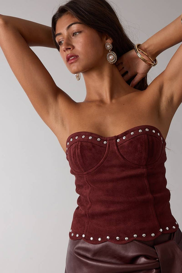 SUEDE STUDDED SCALLOP CORSET