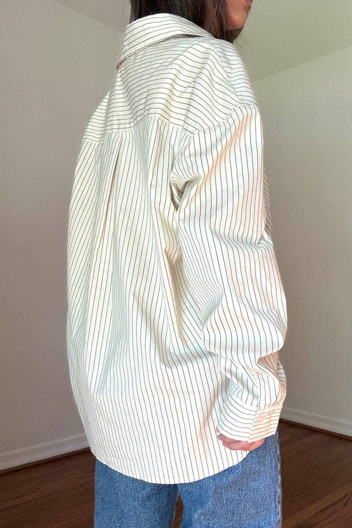 OVERSIZED PIN STRIPE BUTTON UP SHIRT