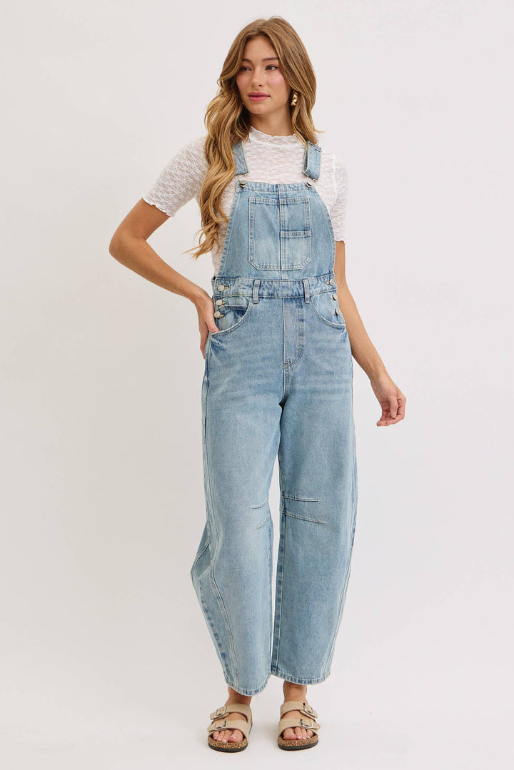 BARREL-LEG DENIM OVER-ALLS
