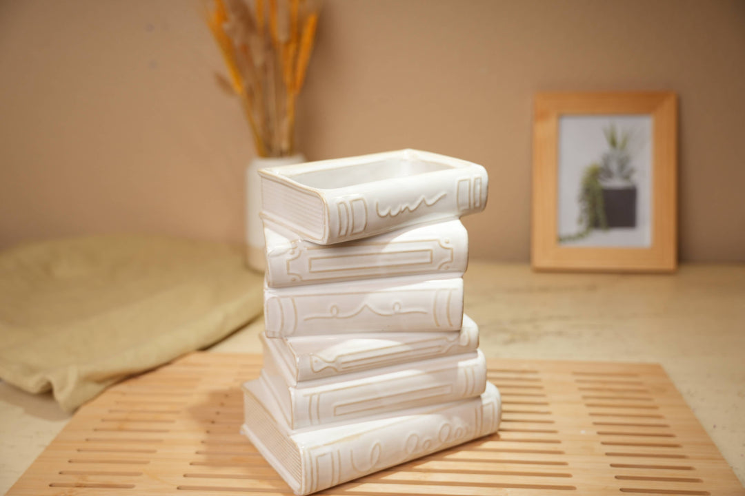 Stacked Books Ceramic Vase