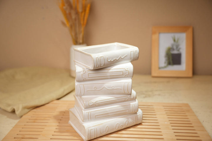Stacked Books Ceramic Vase