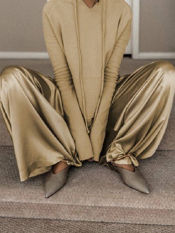 Hoodies &amp; Wide Leg Pants 2 Pieces Set