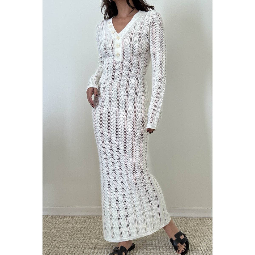 Knit V Neck Long Sleeves Dress