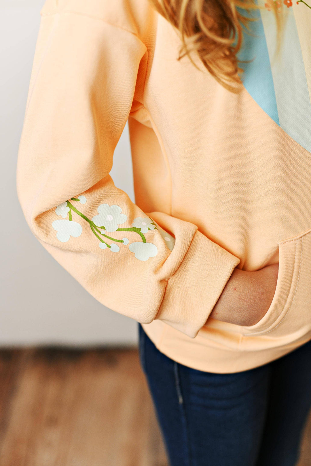 Kids Peach Heart & Floral Print Hoodie