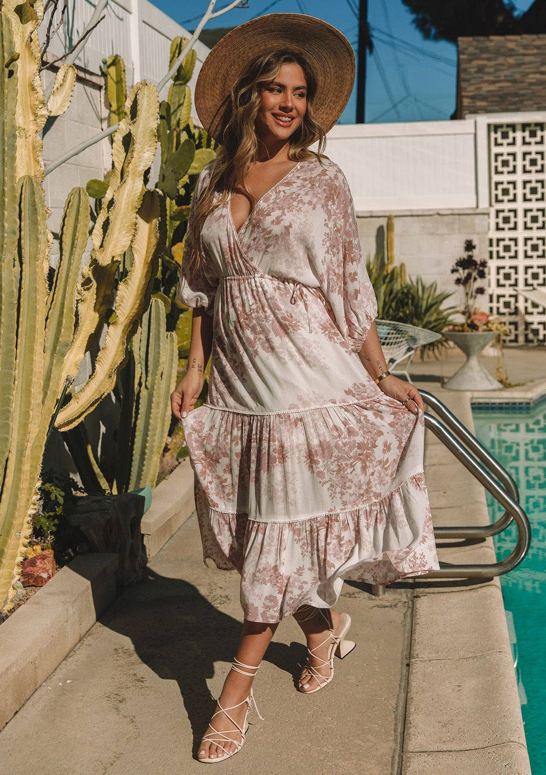 Floral Dolman Tiered Maxi Dress