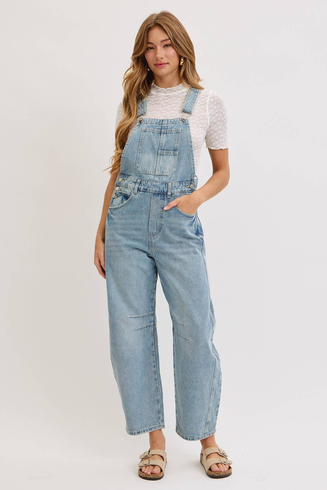 BARREL-LEG DENIM OVER-ALLS