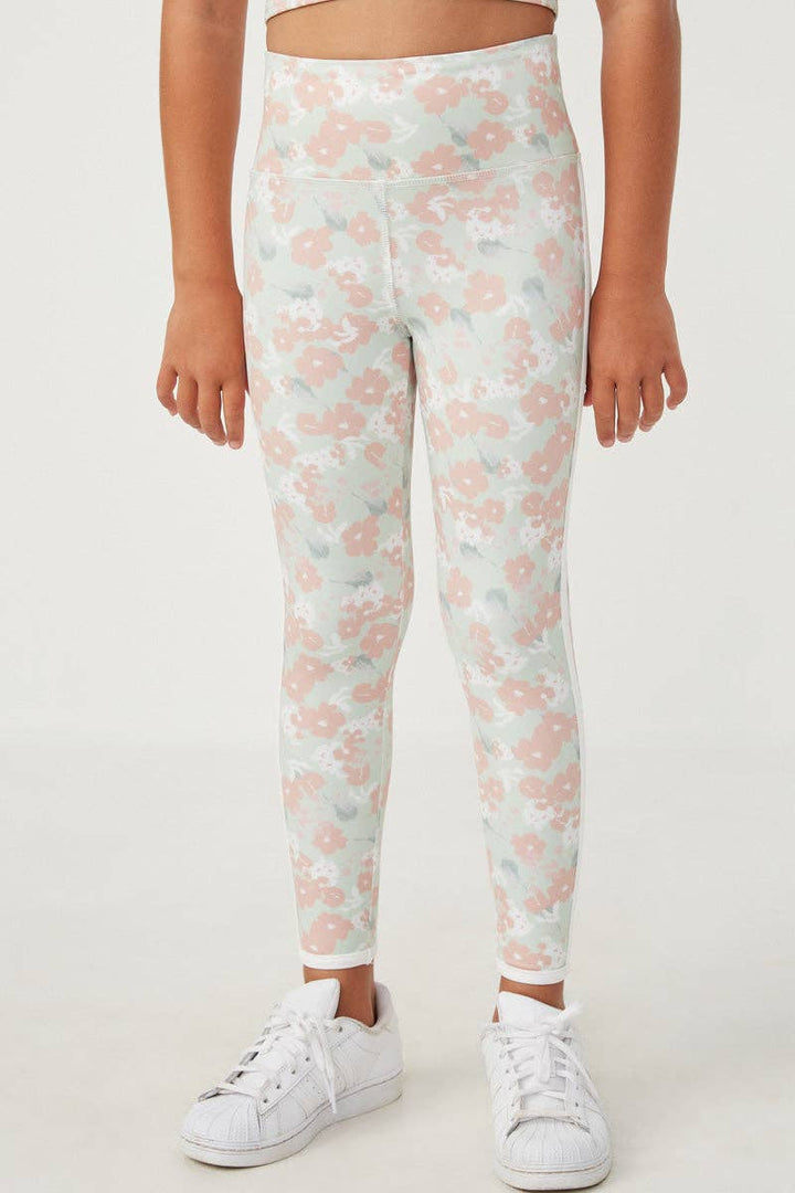Girls Side Stripe Floral Leggings