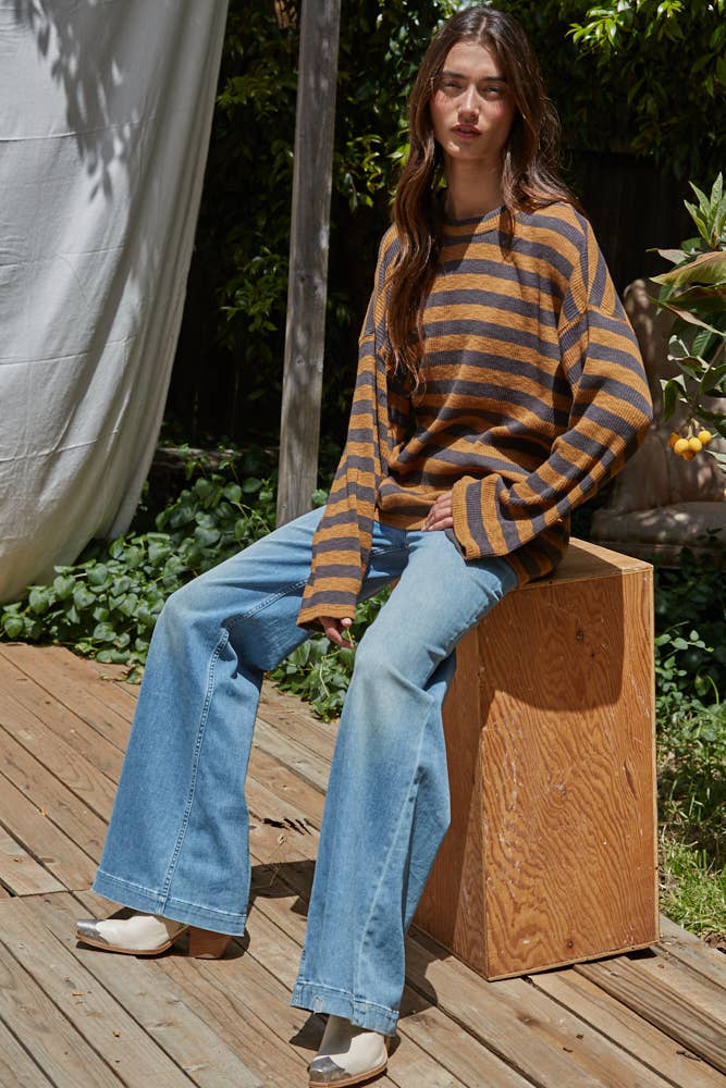 Knit Ribbed Striped Pullover Top