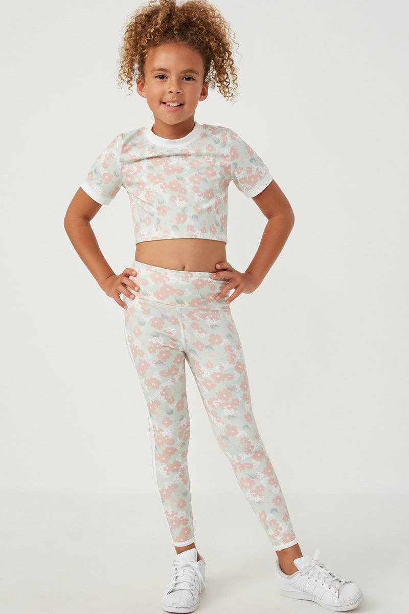 Girls Side Stripe Floral Leggings