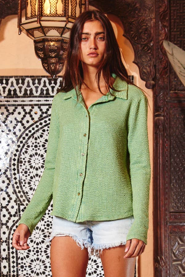 Washed Solid Textured Knit Top