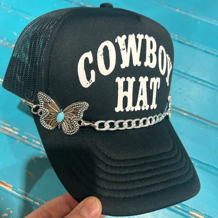 Turquoise Silver butterfly Trucker Hat Chain