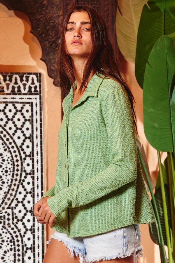Washed Solid Textured Knit Top