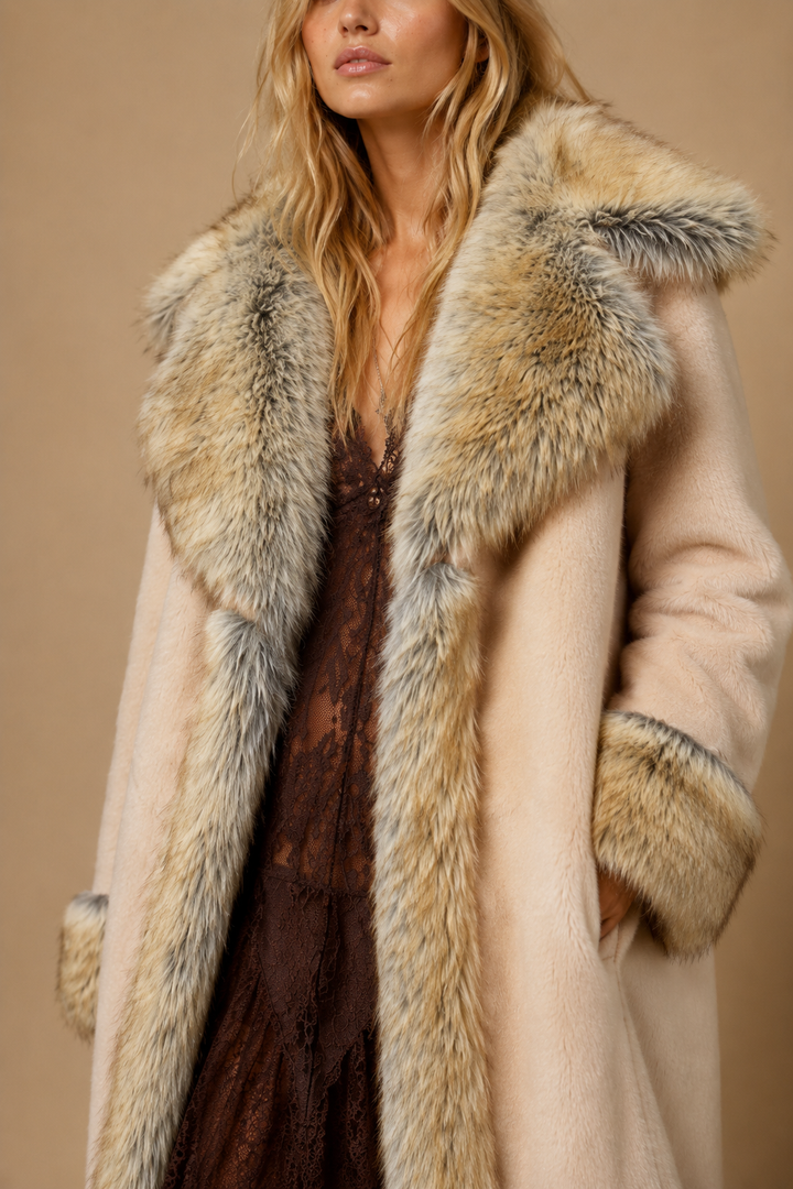 Luxe Faux Fur Trim Longline Coat