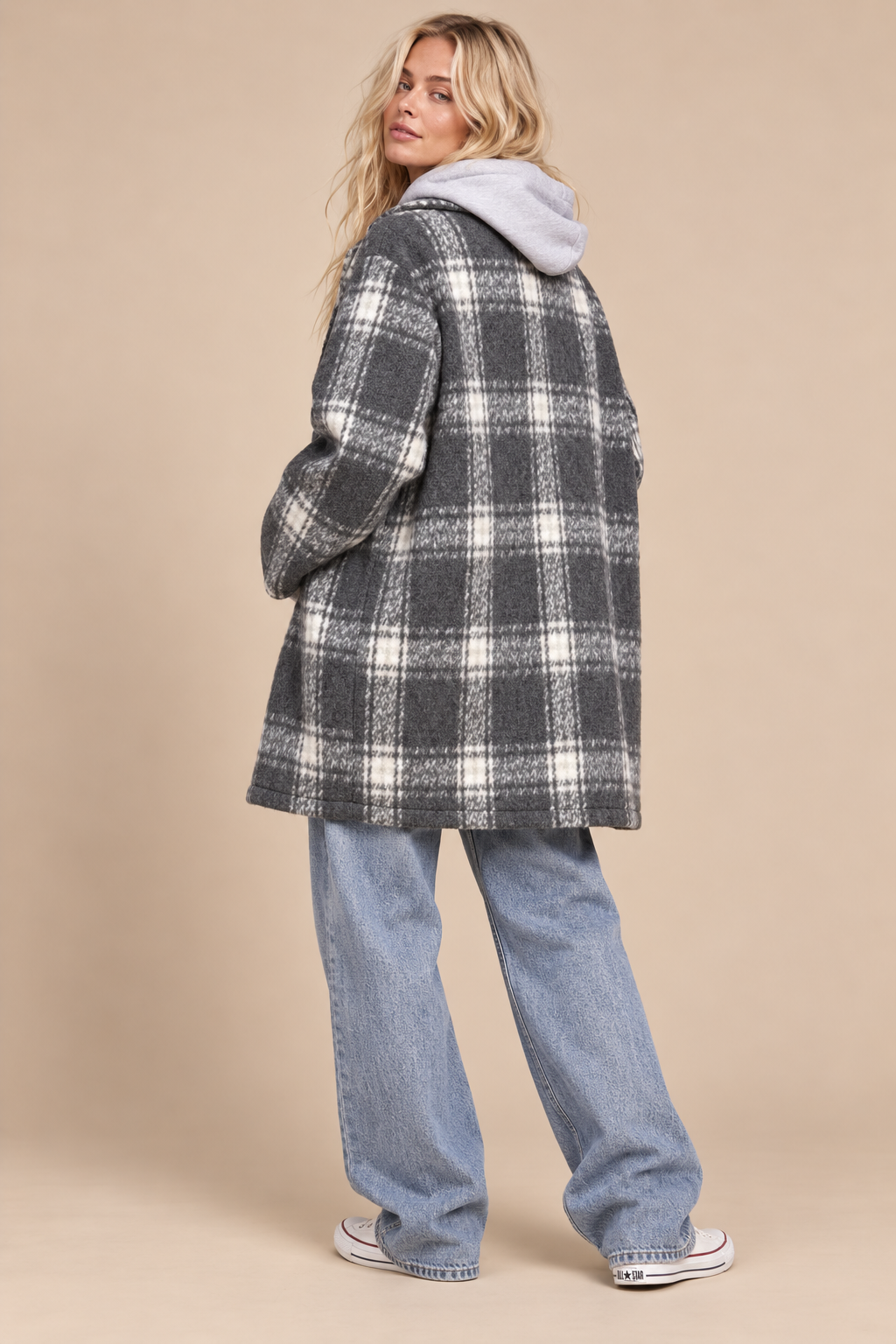 Plaid Notch-Lapel Coat