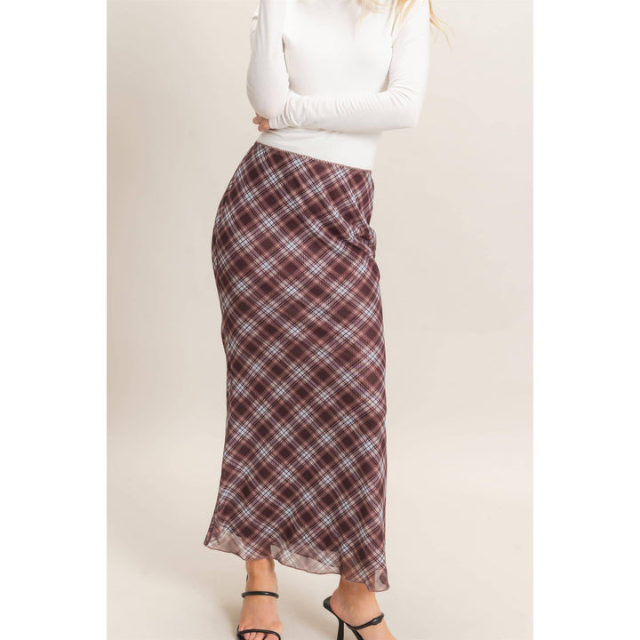Plaid Mesh Maxi Skirt