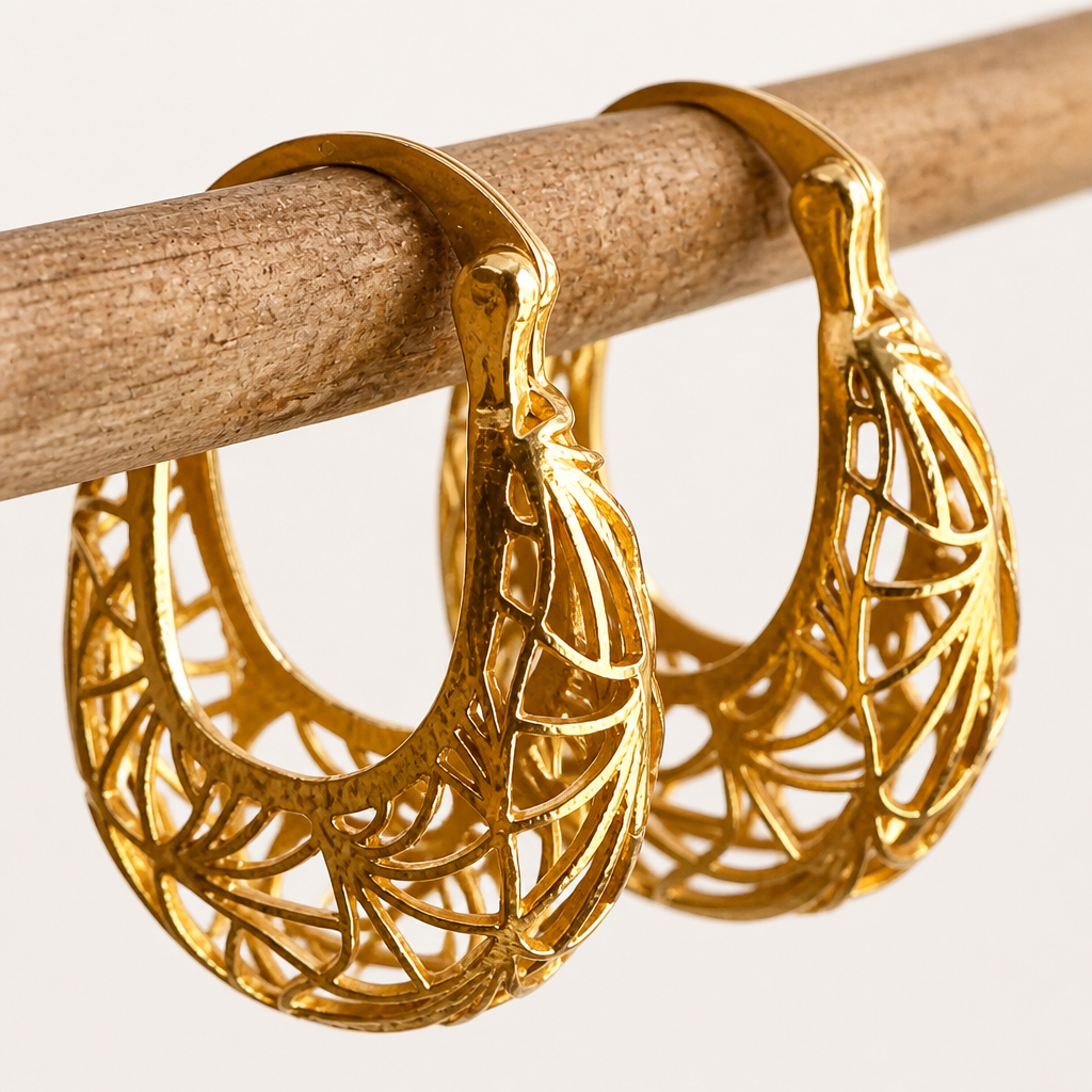 18K Gold Plate Basket Hoops