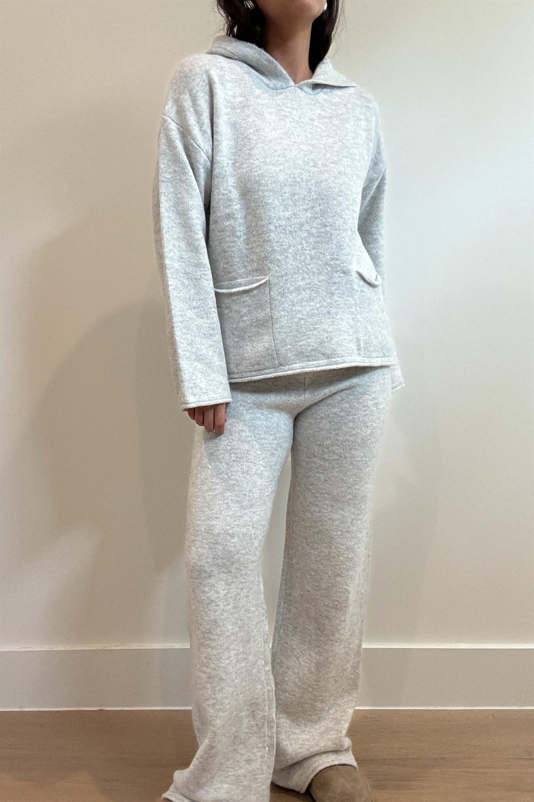 2 Piece Soft Knit Hooded Top & Wide Pants Sets