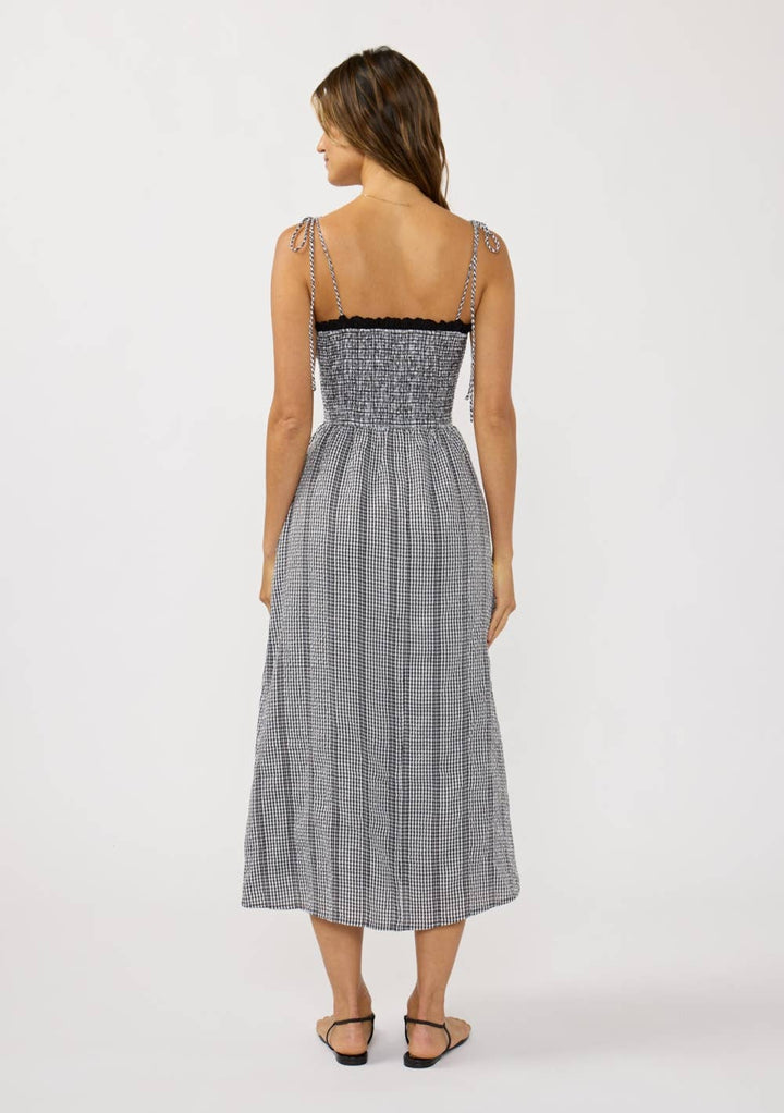 Smocked Gingham Midi Dress