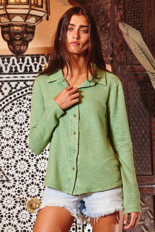 Washed Solid Textured Knit Top
