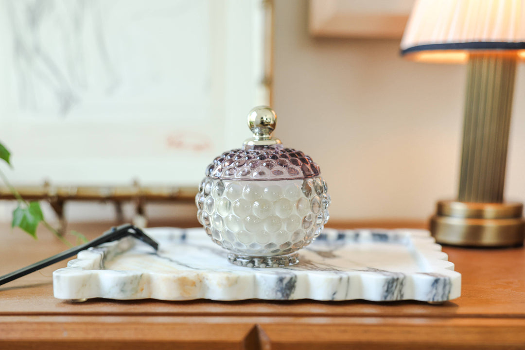 Glass Bubble Candle with Metal Nob Lid