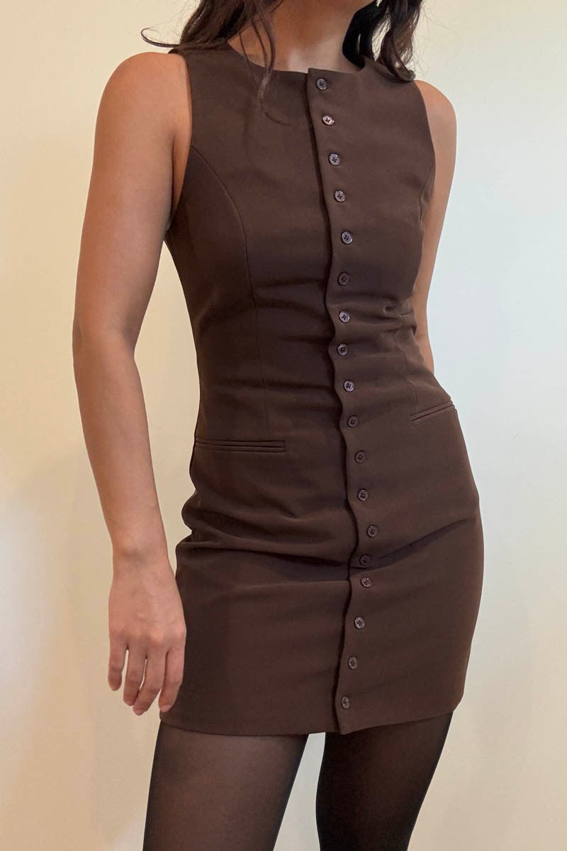 Button Down Sleeveless Mini Dress