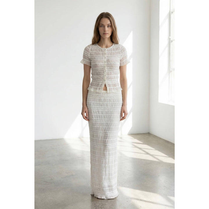 Crinkle Shirred Top & Midi Skirt Set