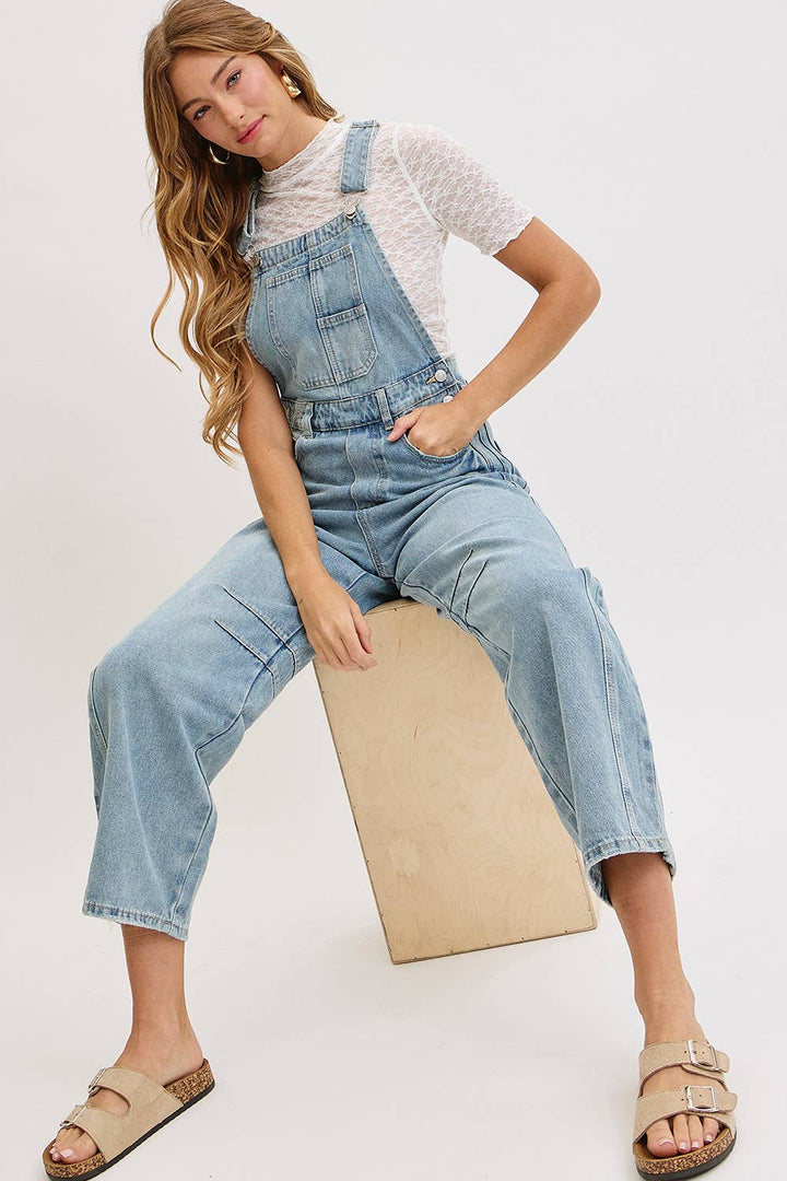 BARREL-LEG DENIM OVER-ALLS