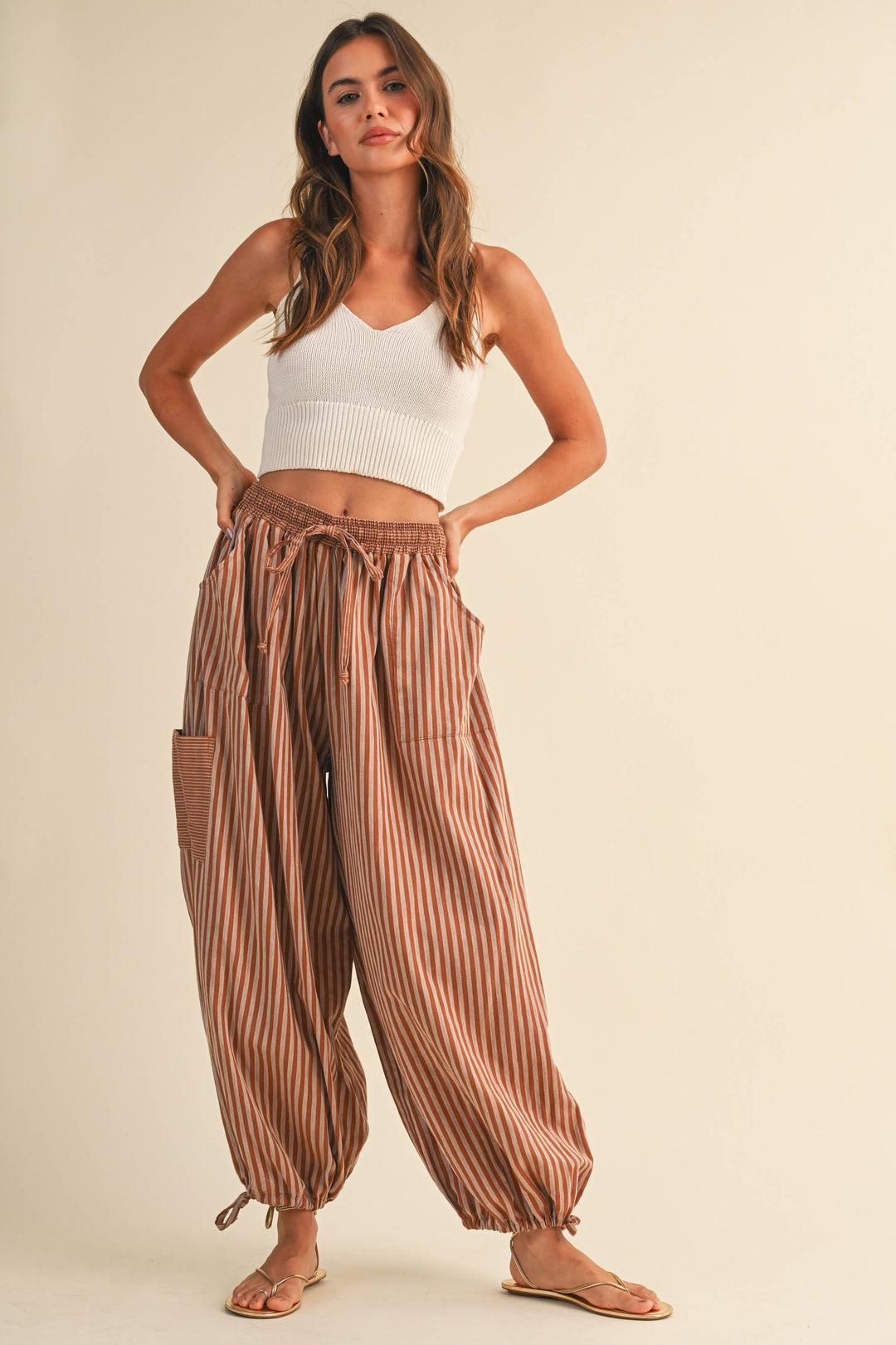 STRIPED DOUBLE GAUZE BALLOON PANTS
