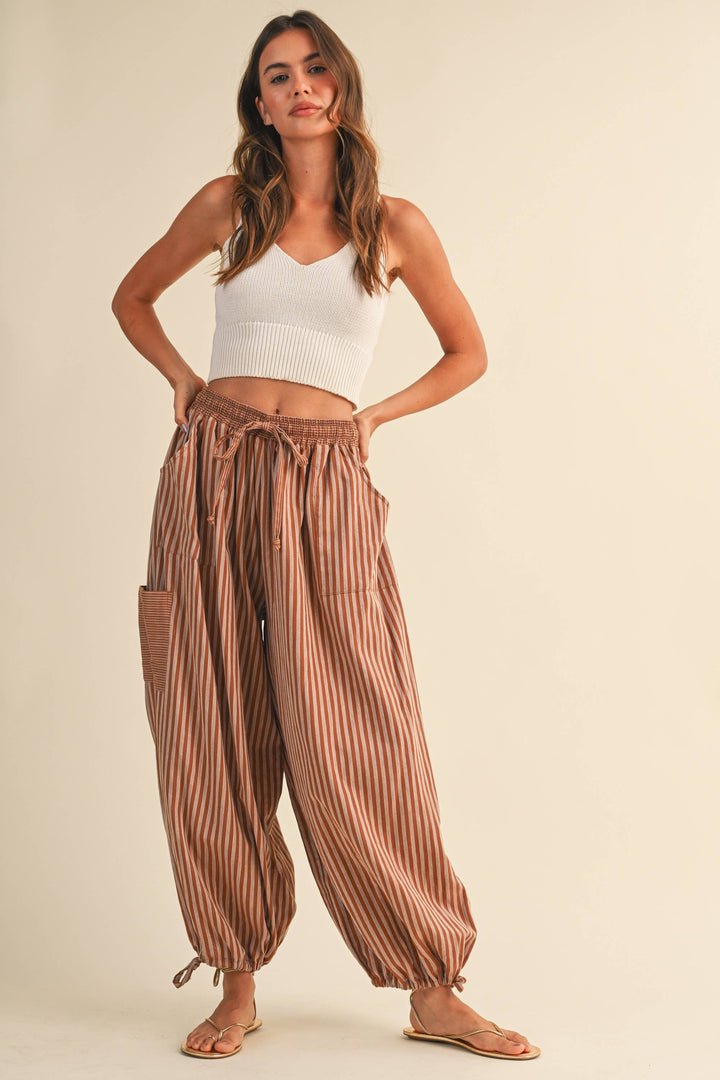 STRIPED DOUBLE GAUZE BALLOON PANTS