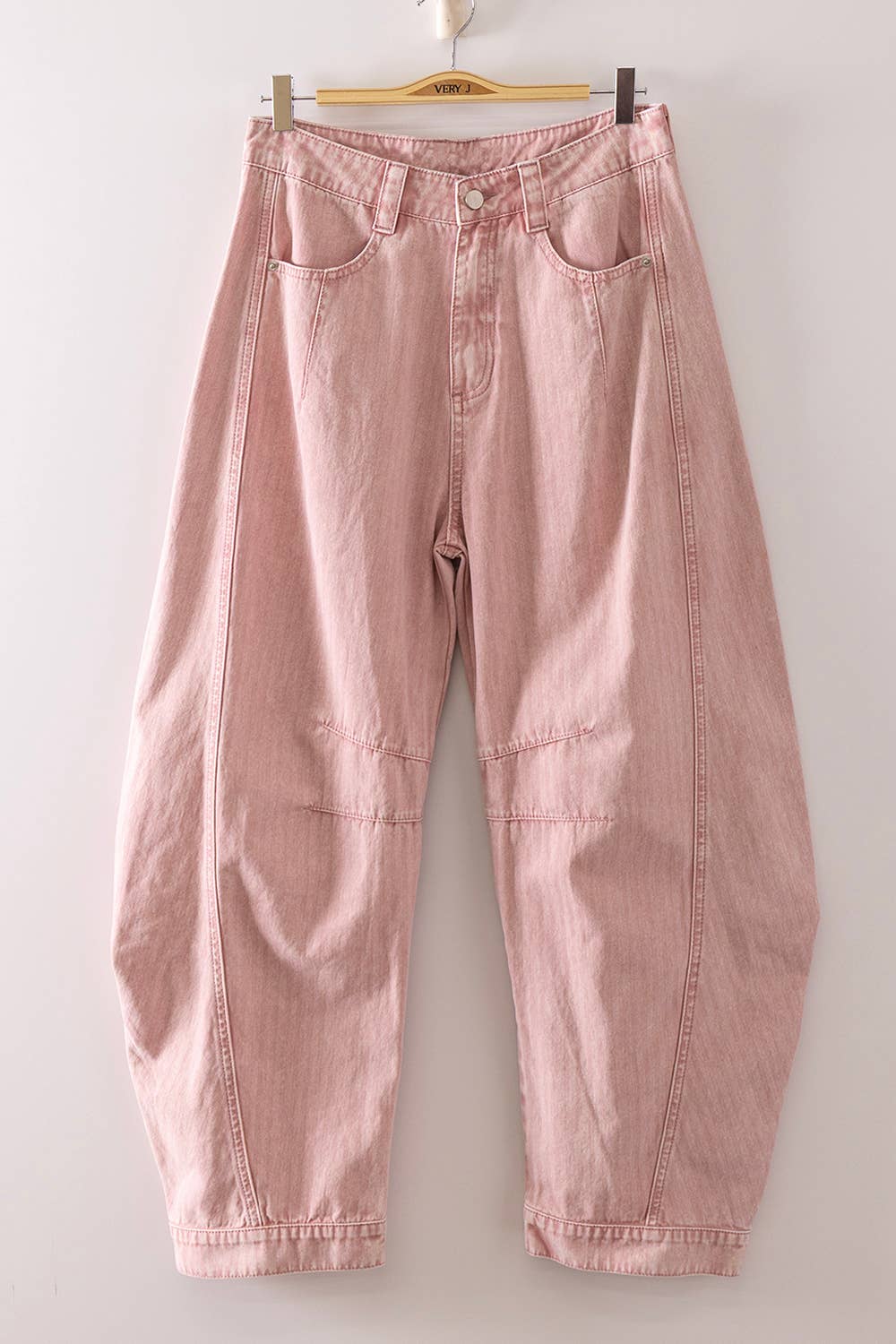 Washed Denim Barrel Pants