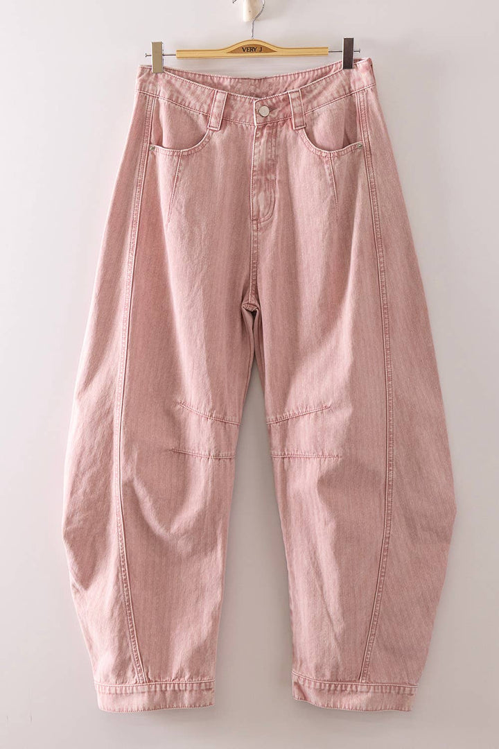 Washed Denim Barrel Pants