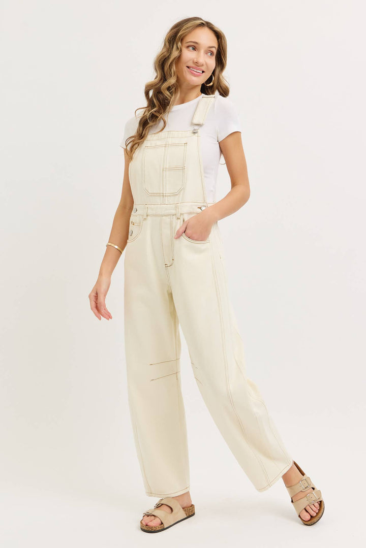 BARREL-LEG DENIM OVER-ALLS