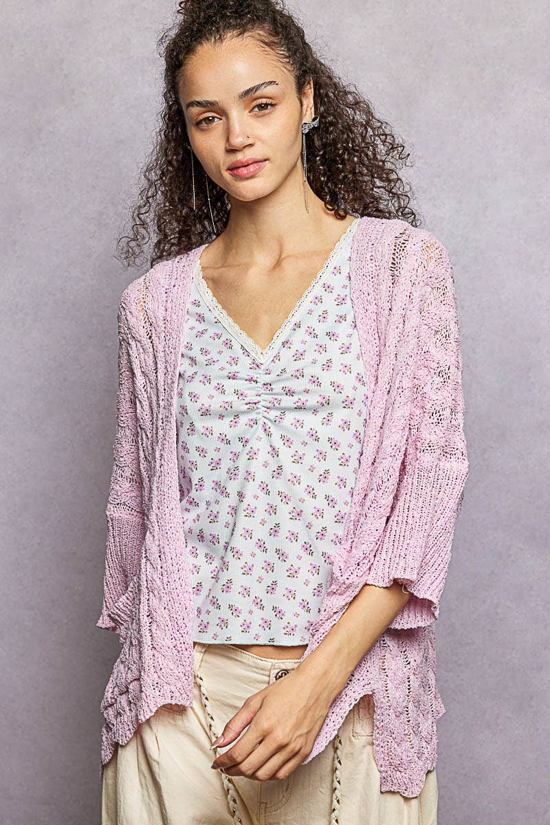 Short Sleeve Cable Sweater Cardigan