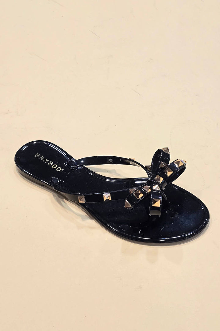 STUD BOW BLACK JELLY THONGS