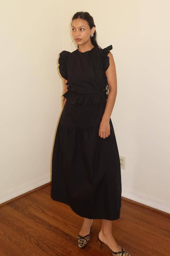 COTTON RUFFLED DETAIL MIDI DRESS