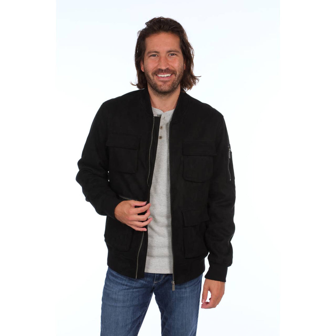 Austin Faux Suede Cargo Bomber Jacket