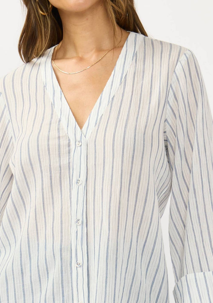 V-Neck Button Down Wide Sleeve Blouse