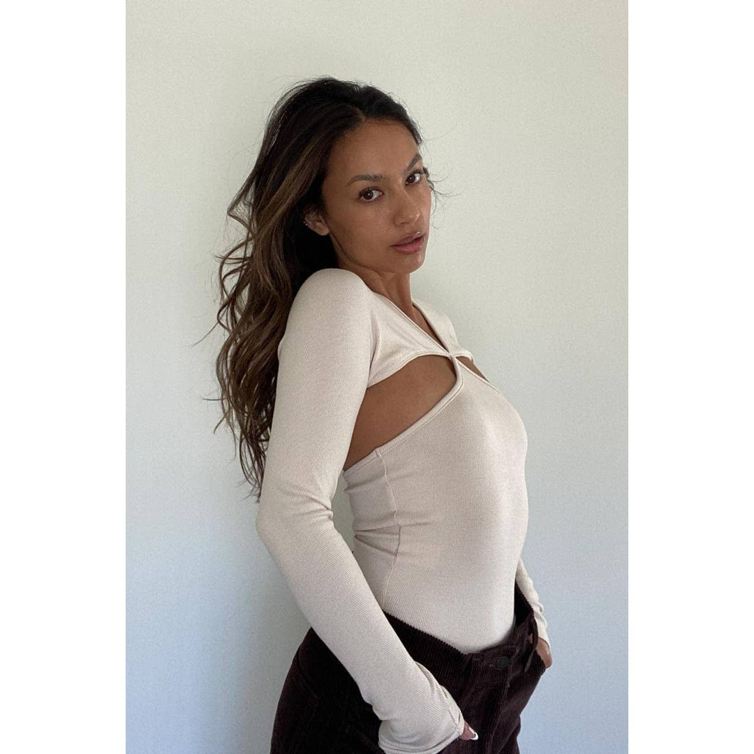 Cut-out Ribbed Long Sleeve Knit Top