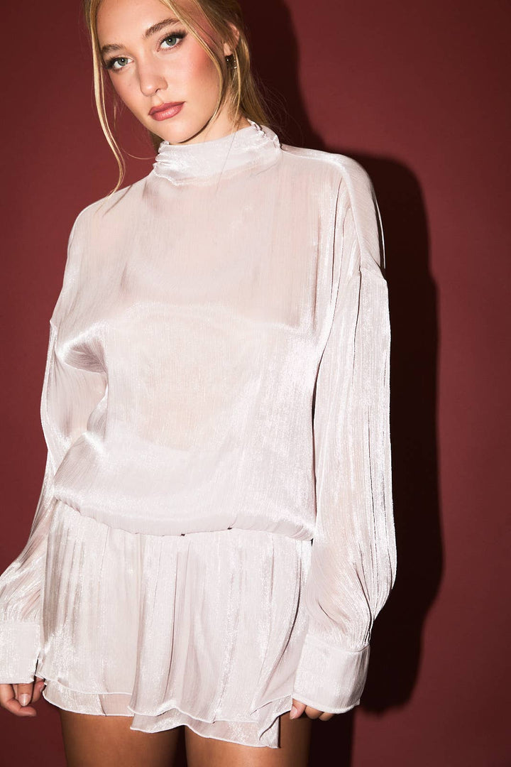 LONG SLEEVE NECK OPEN BACK BLOUSE