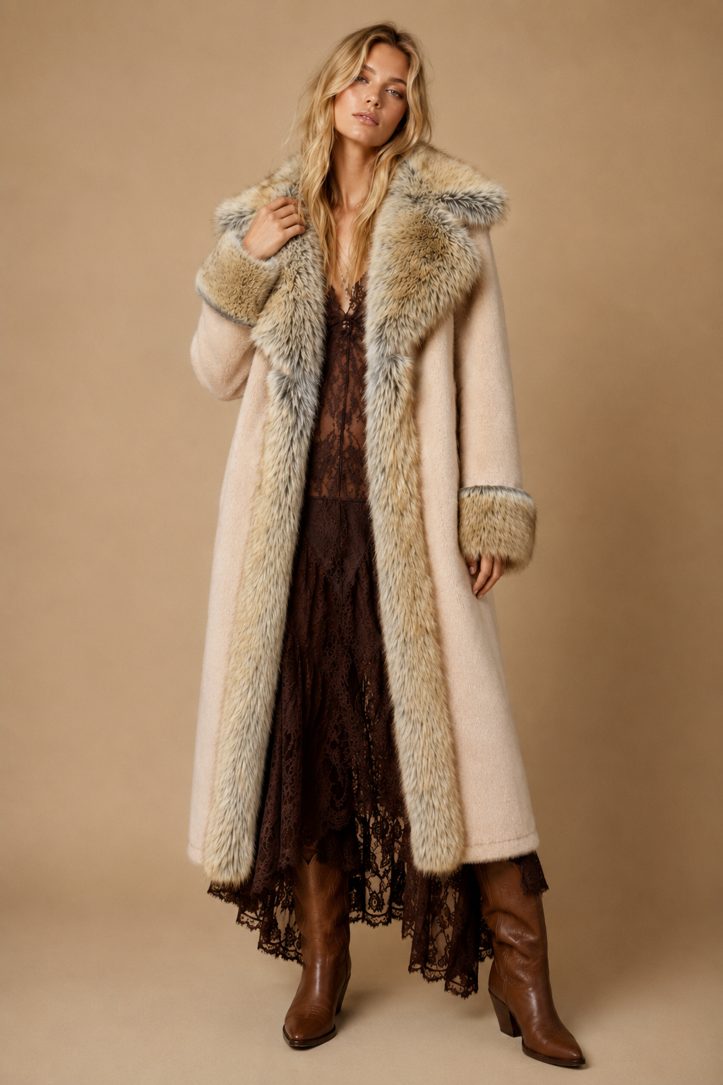 Luxe Faux Fur Trim Longline Coat