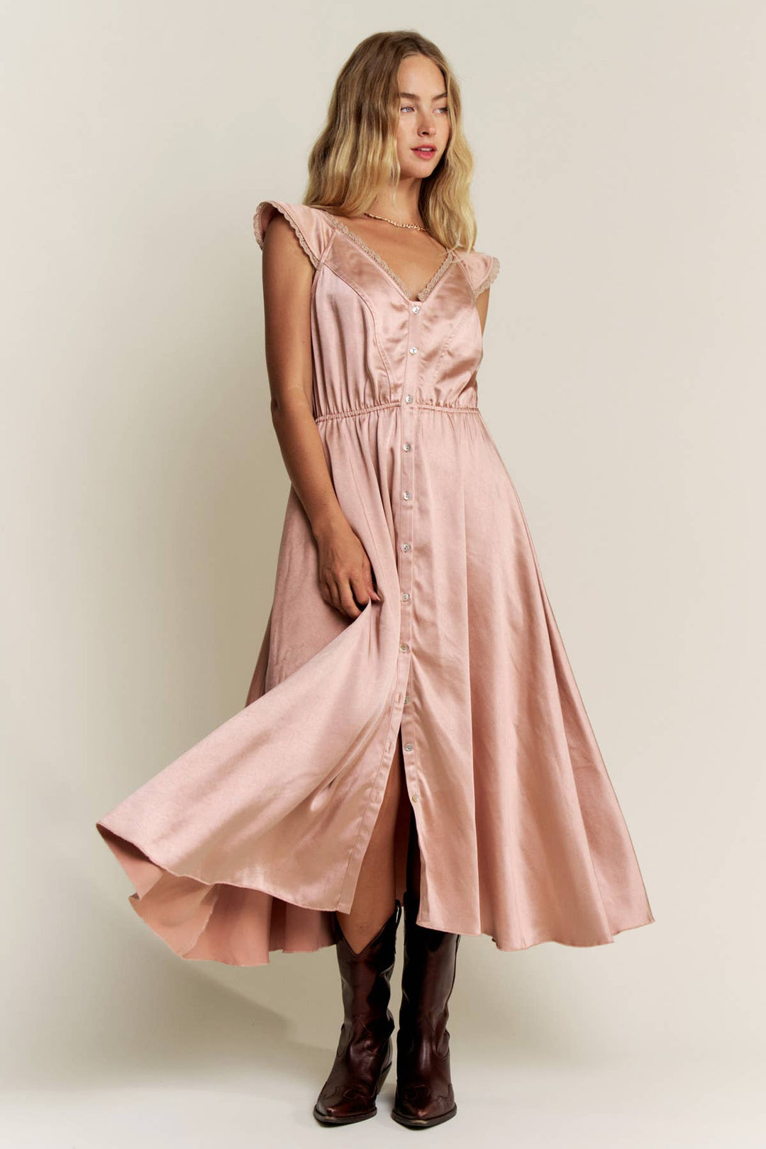 Lace trim Silky midi dress