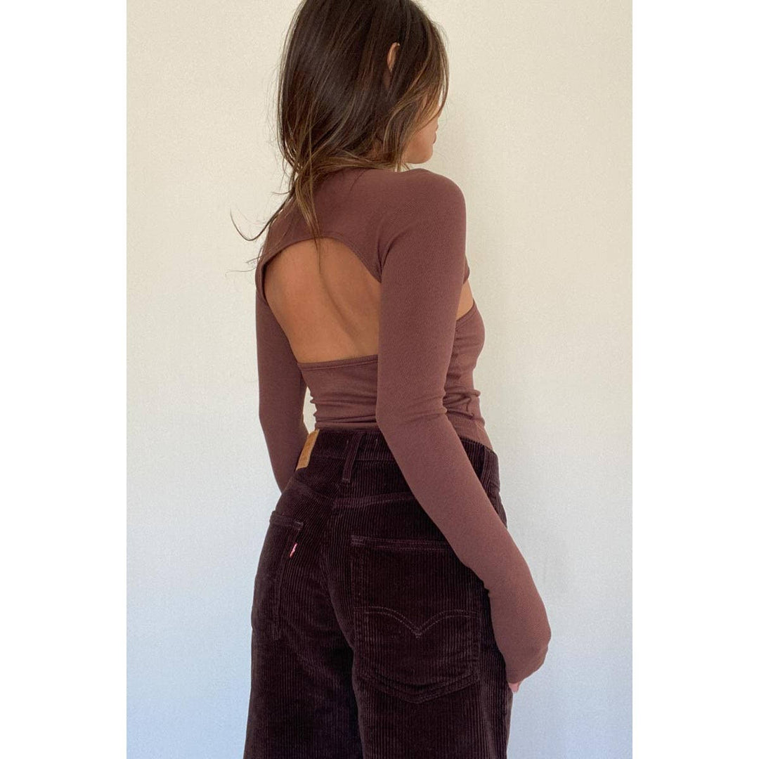 Cut-out Ribbed Long Sleeve Knit Top