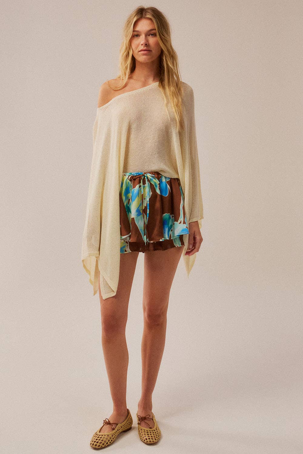 Sheer Lightweight Knit Cropped Poncho